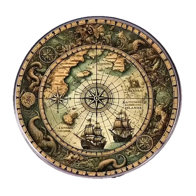 Vintage Treasure Map & Compass Brooch – Nautical Pirate Lapel Pin with Compass Rose, Treasure Hunting Emblem / Badge, Unique Gift for Adventurers
